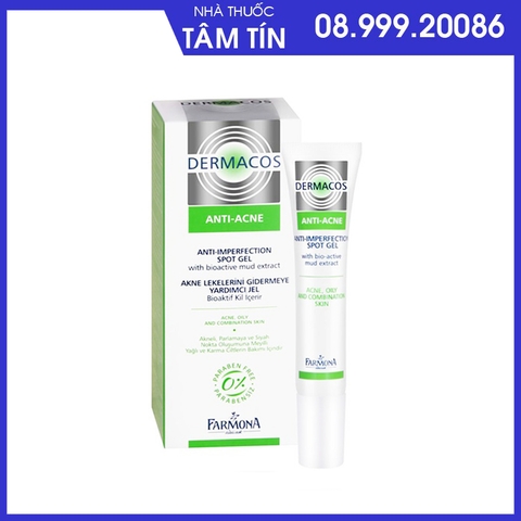 anti-acne-1 Gel Chấm Mụn Trứng Cá Dermacos Anti-Ance Anti Imperfection Spot Gel 15ml