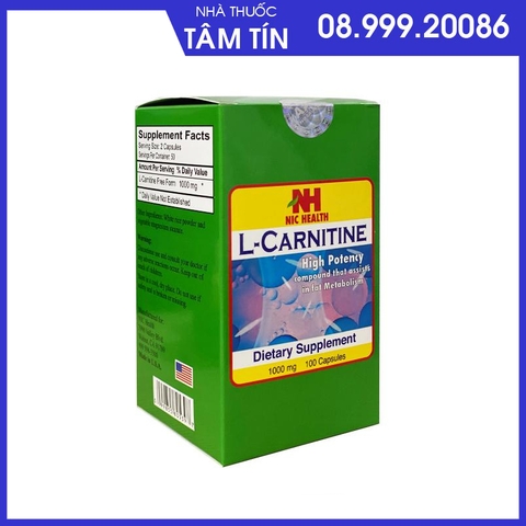 carnitine Protein L-carnitine Nic Health (NK Mỹ)Lọ 100 viên